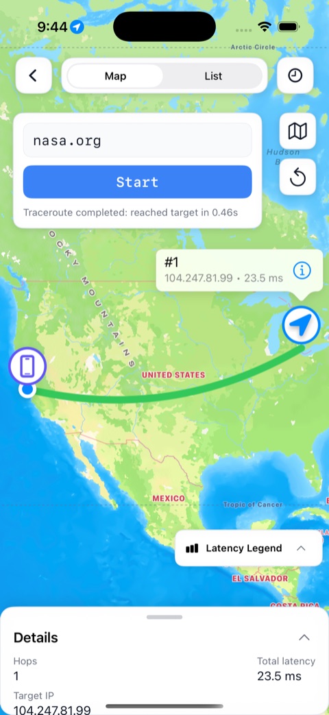 Visual traceroute – hop-by-hop path